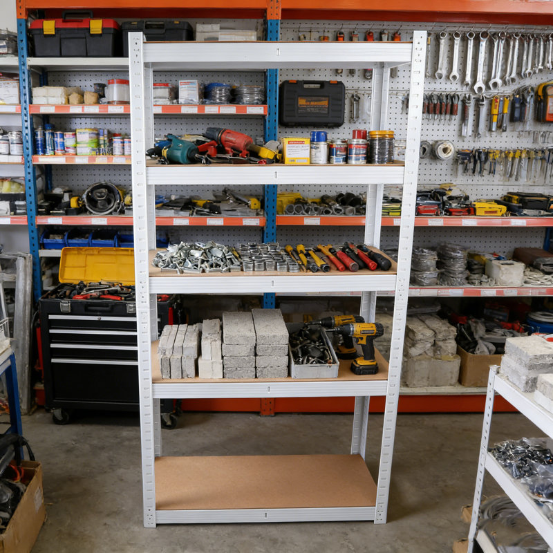 Étagère à 5 niveaux en métal stratifié blanc Support de rangement de garage réglable