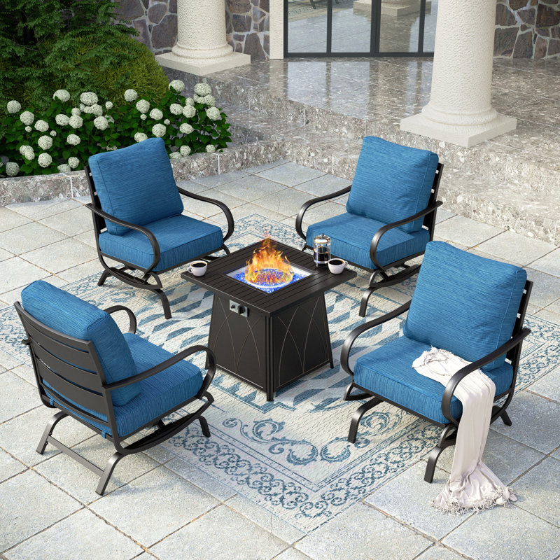 Tapasi Outdoor Patio Conversation Furniture Set, Peacock Blue, Rocking Chair