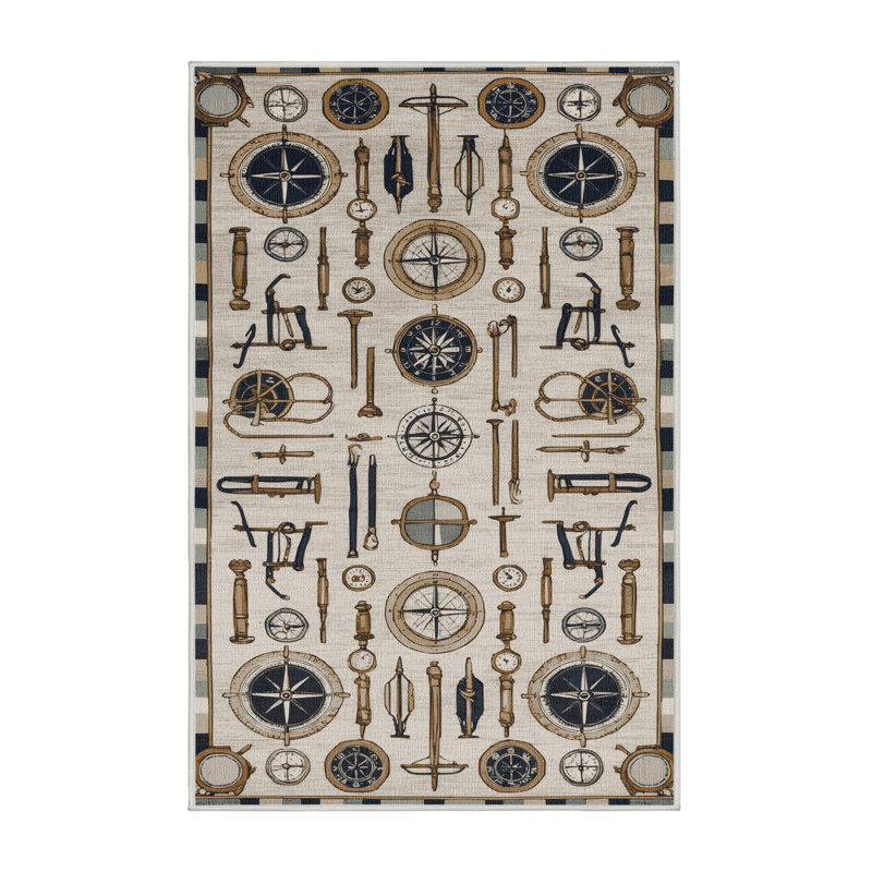 Washable Navigation Tools Coastal Area Rug, Rectangle 3' x 5'