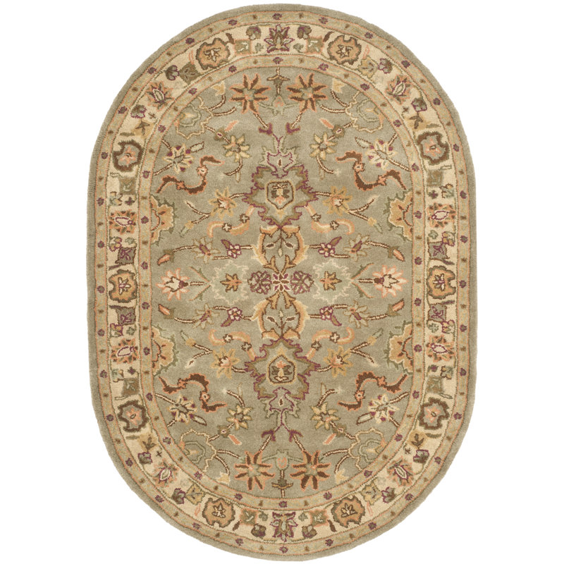 Tapis oriental vert clair / beige en laine touffeté à la main Cranmore, Ovale 4 pi 6 po x 6 pi 6 po