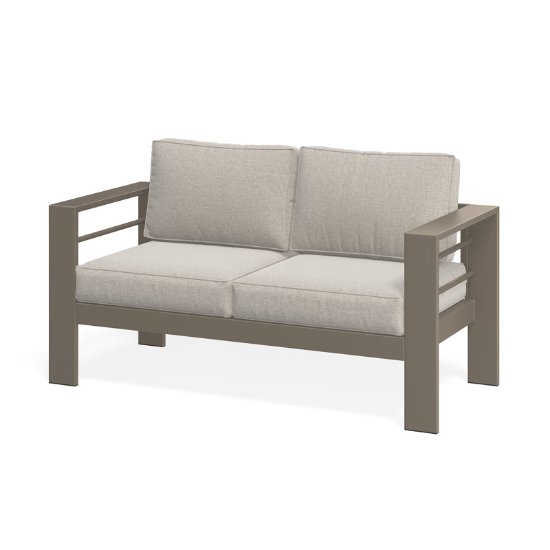 Patio Furniture Metal Loveseat, Light Coffee Frame/Light Gray Cushion