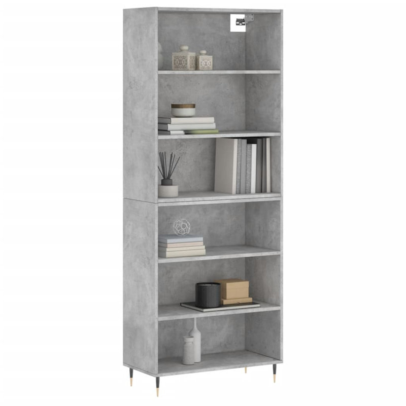 Melotik 180cm H x 69.5cm W Standard Bookcase, Concrete Grey