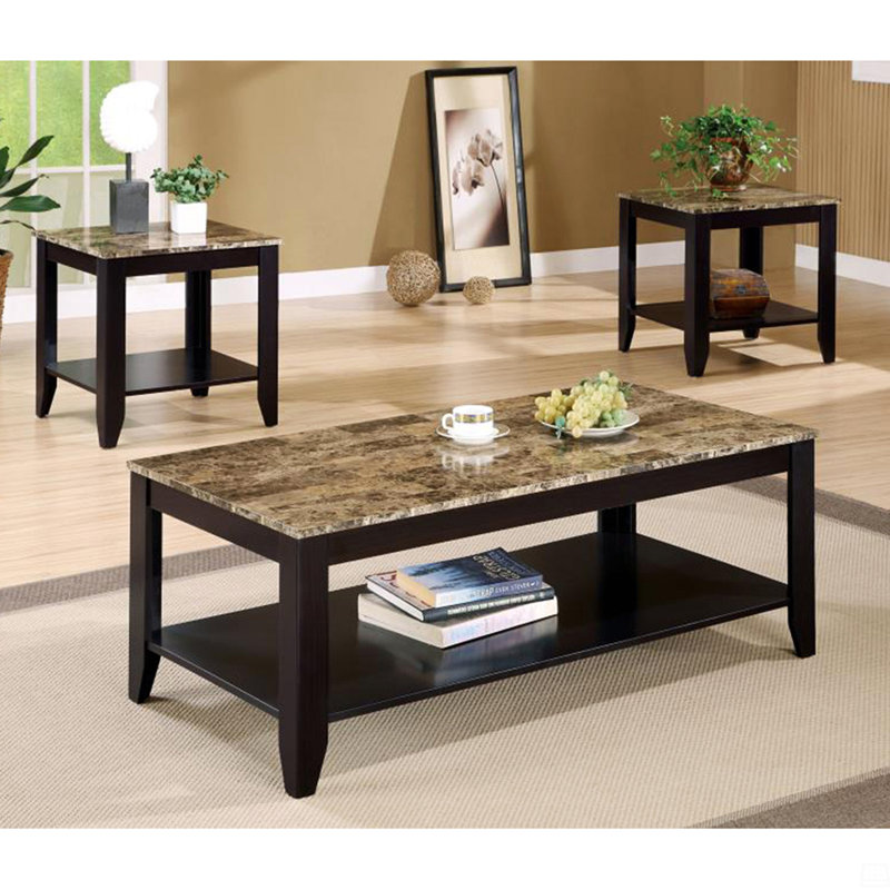 Ensemble de 3 tables basses à plateau en faux marbre