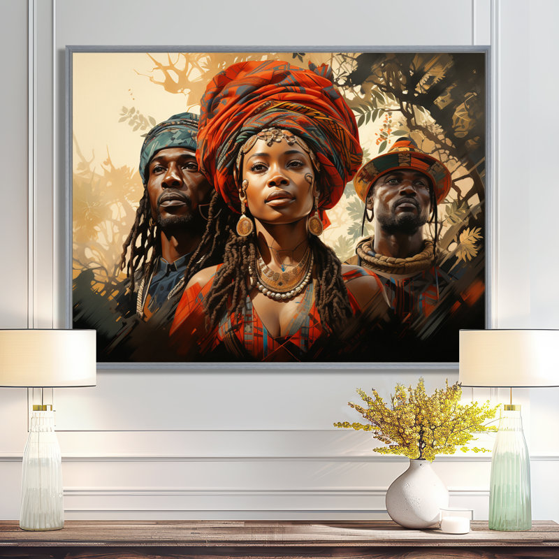 Couple africain résilient II - impression, H 34 po x l 44 po x P 1,5 po, Encadrement argenté
