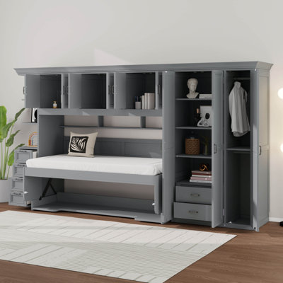 Lit escamotable simple avec bureau, lit escamotable mural avec garde-robe et armoire de rangement, lit rabattable moderne