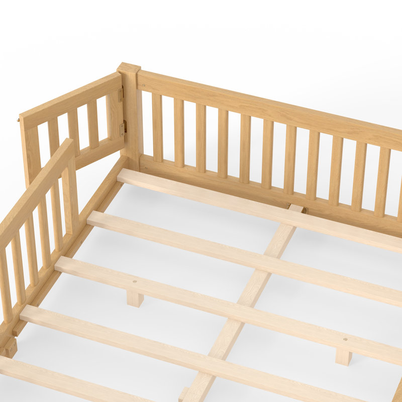 Lit sur pied avec garde-corps et porte pour enfants, Queen, Natural