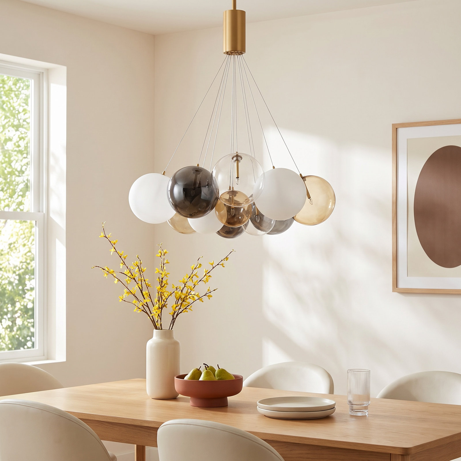 Alikee 12 Light Glass Steel Dimmable Pendant, White/Smoke/Amber, Gold