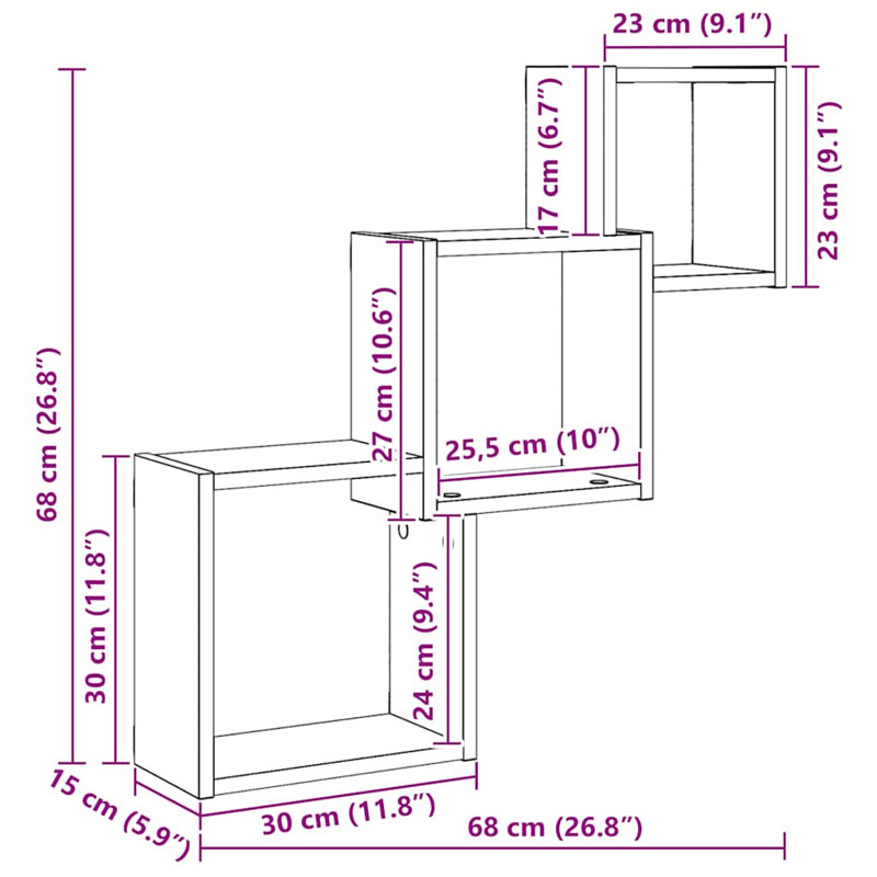 Cube Wall Shelf 68x15x68 cm Engineered Wood, Black Oak