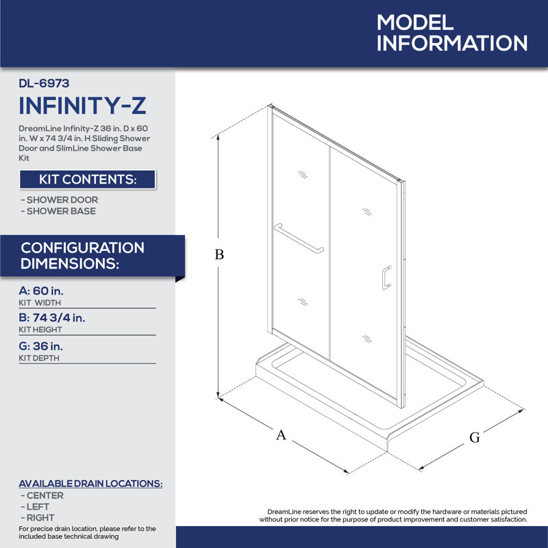 Infinity-Z 60" Oil Rubbed Bronze Frameless Shower Kit with Acrylic Base