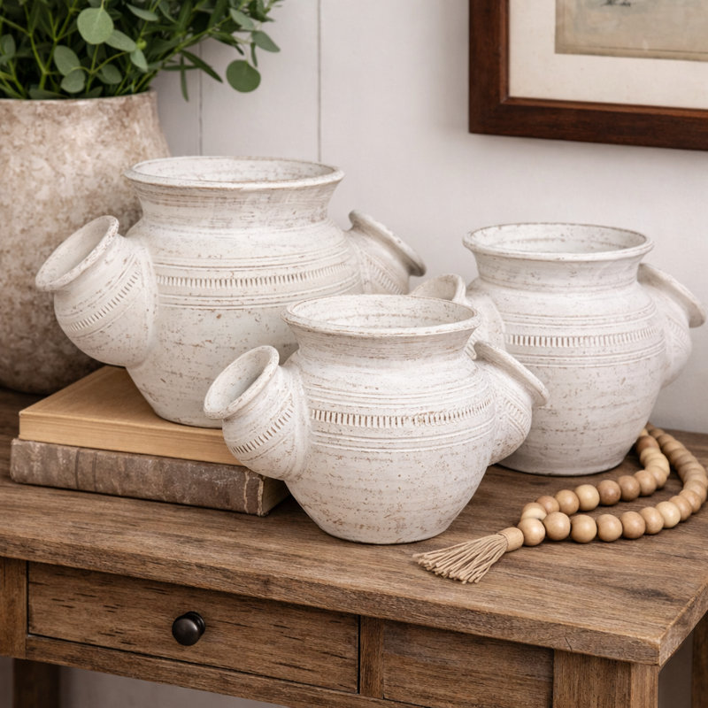 Ensemble de pots Earthen Trio en blanc, Blanc