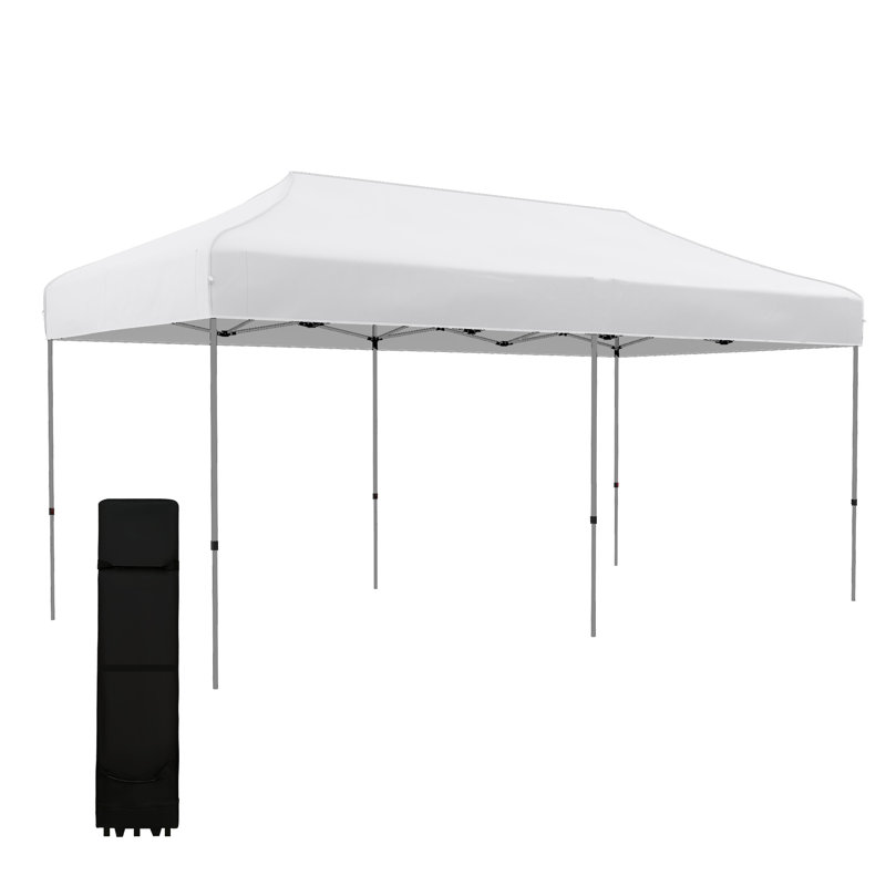 Tente à auvent escamotable 10 pi x 20 pi Outsunny, Blanc