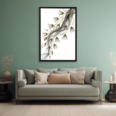 Tableau sur toile encadrée « Pétales de branche dorée » style Art nouveau, 91,4 cm (H) x 61 cm (L), décoration florale dorée pour salon