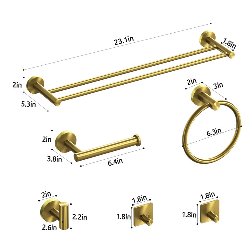 Ensemble de quincaillerie de salle de bain 6 pièces, Or