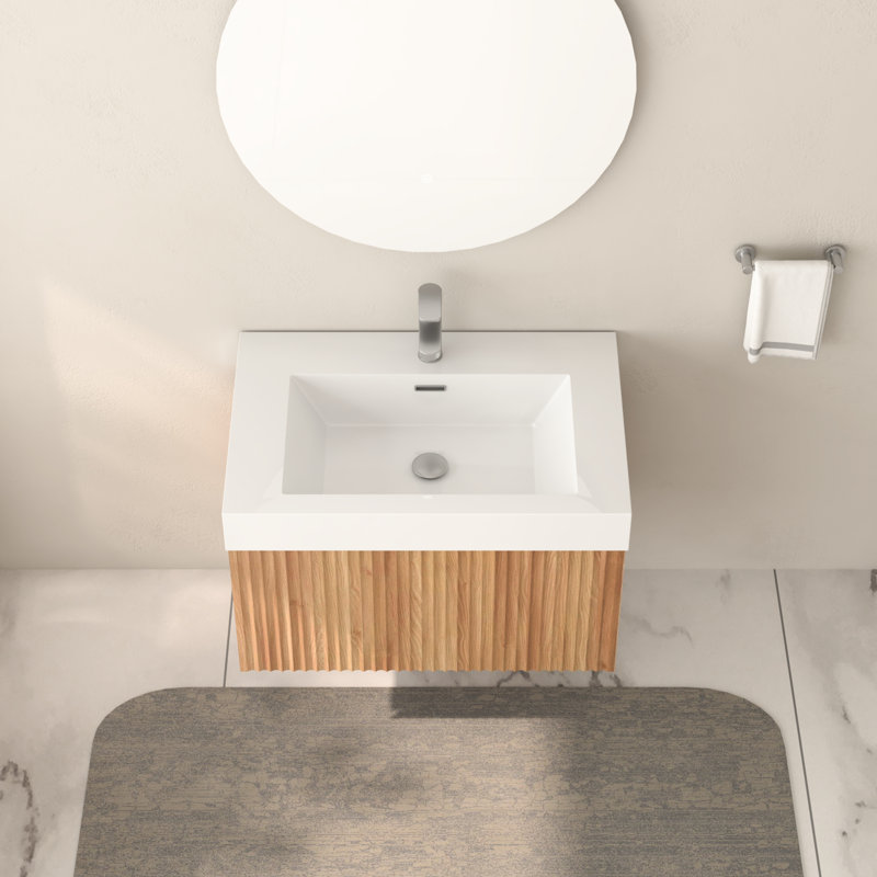 Meuble-lavabo de 30 po avec lavabo et lavabo intégré, fixé au mur en couleur, minimaliste moderne pour les petites salles de bain, conception d'espace, lavabo, armoire en contreplaqué, poignées, installation rapide - bricolage - installation