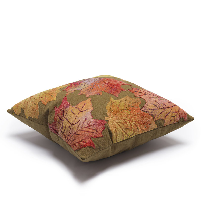 20" Square Caramel and Orange Polyester Leaf Toss Pillow