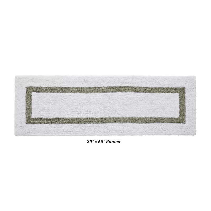 Widman 100% Cotton Tufted Reversible Bath Rug, Soft & Super Absorbent, Machine Washable Bathroom Rug for Shower, Tub & Sink Areas, 20" x 60" Runner, White/Dark Sage