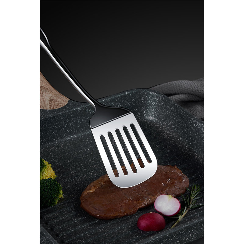 Ensemble de 9 cuillères à soupe et spatule 9 pièces en acier inoxydable 316 avec poignées en bois d'ébène pour la cuisson