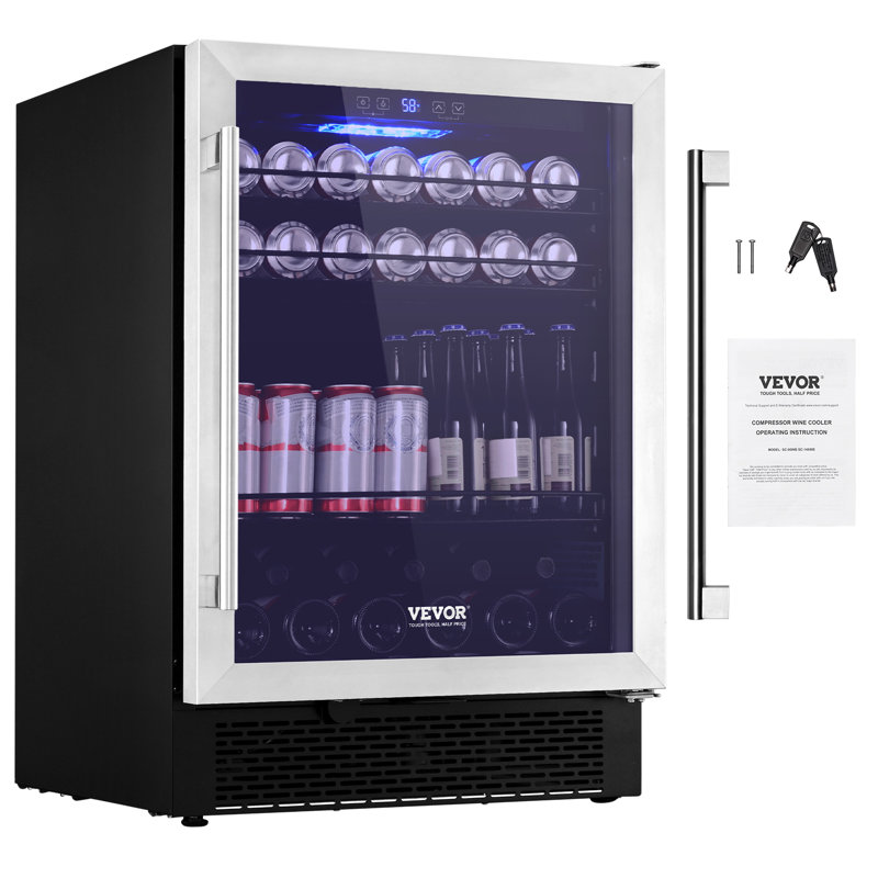 Black Stainless Steel Freestanding Beverage Refrigerator with Interior Lighting