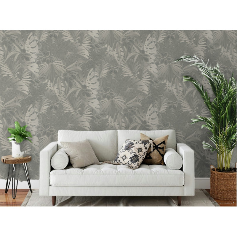 Eden Metallic Jungle Leaves 33' L X 21" W Wallpaper Roll, Gold