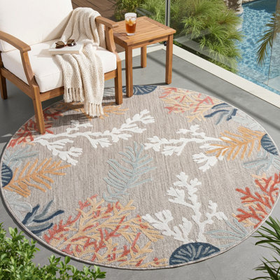 Jamila Coastal Gray Power Loomed High-Low Indoor/Outdoor Area Rug