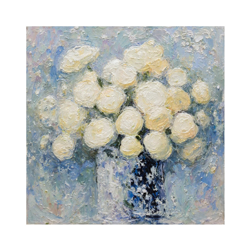 Impasto crème fleurie, sans cadre, murale, 16 x 16 po