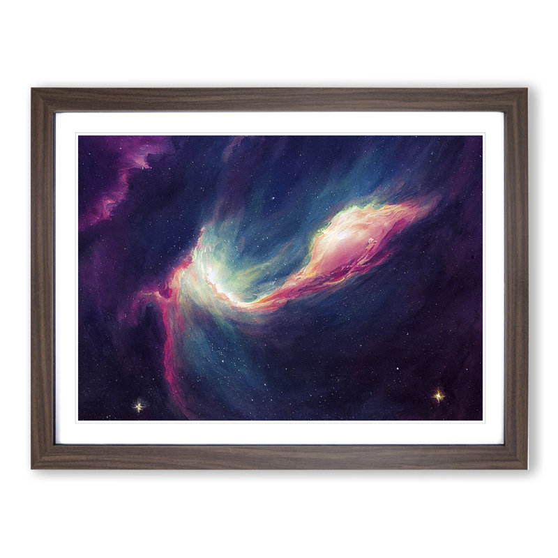 Cosmos In Watercolour Vol.3 - Single Picture Frame Painting, 34cm H x 46cm W x 2cm D, Walnut
