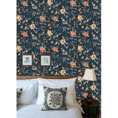 Trailing Camelia Flowers Print Non Woven Non-pasted Textured Wallpaper 57 Sq. Ft.