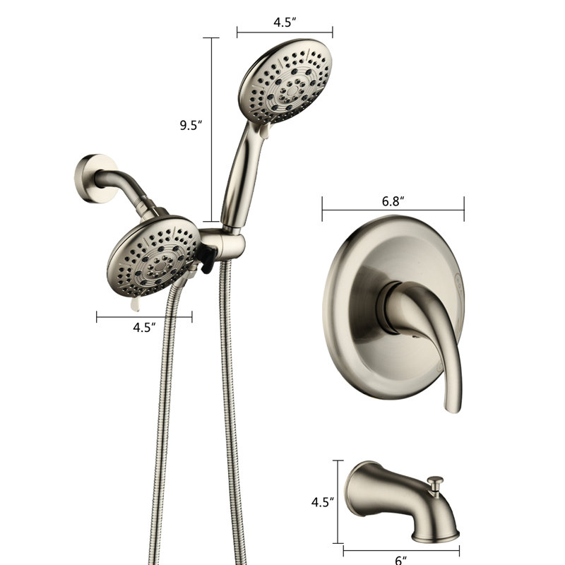 Pomme de douche à pluie simple à 6 fonctions Classic avec douchette et douchette - Fixation murale, modes de jet (pluie électrique, massage pulsé, brouillard électrique, économie d'eau), corrosion, trous en nickel brossé, tous