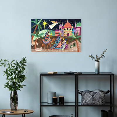 «Three Wise Men And An Angel Christmas», impression de palmier abstrait coloré, paysage, nature, impression murale