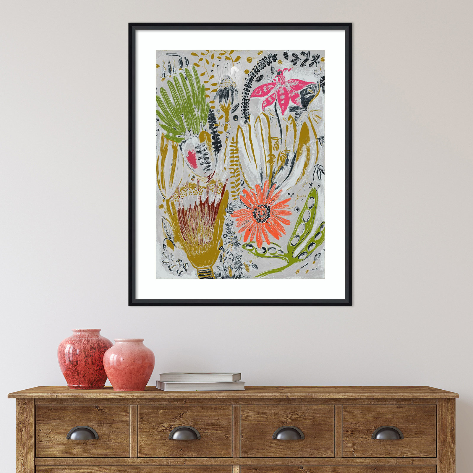 Tropical Blooms by Maya Woods, Black, 26" W x 33" H