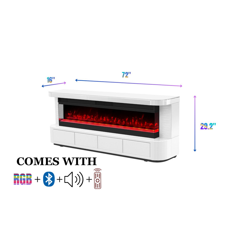 High-gloss Tv Stand/electric Fireplace With 4 Drawers, Rgb Led Lights, Bluetooth Speaker, Remote-no Assembly Needed, White