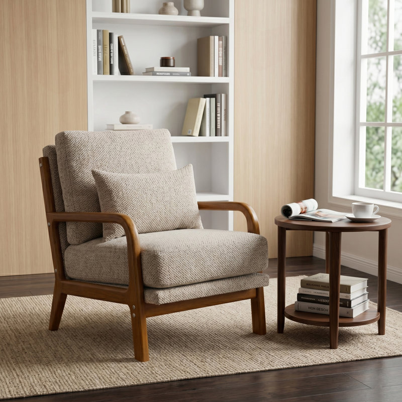 Chaise longue en bois avec revêtement Nubby, Camel
