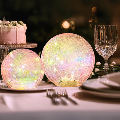 Lampe globe Crackle, orbe en verre éclairé pour décoration de Noël, boule de verre au mercure doré, veilleuse, anniversaire, Halloween, Noël, centre de table-cadeau décoratif pour le salon