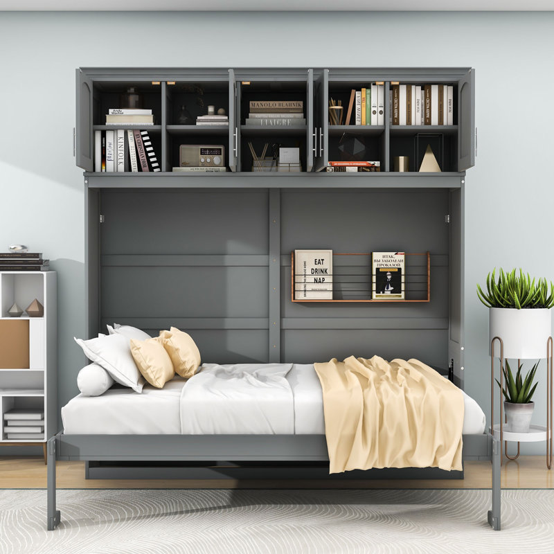 Lit escamotable en bois avec armoires Ludgero, Complète, Blanc