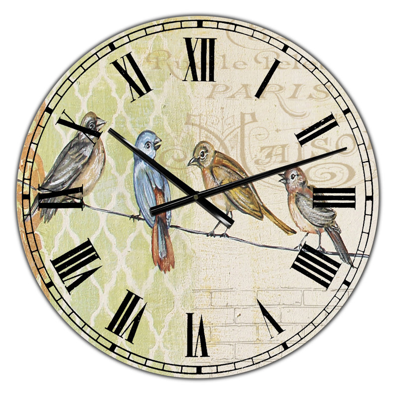 Horloge murale surdimensionnée Birds Gathered On Wire Paris II, Petit