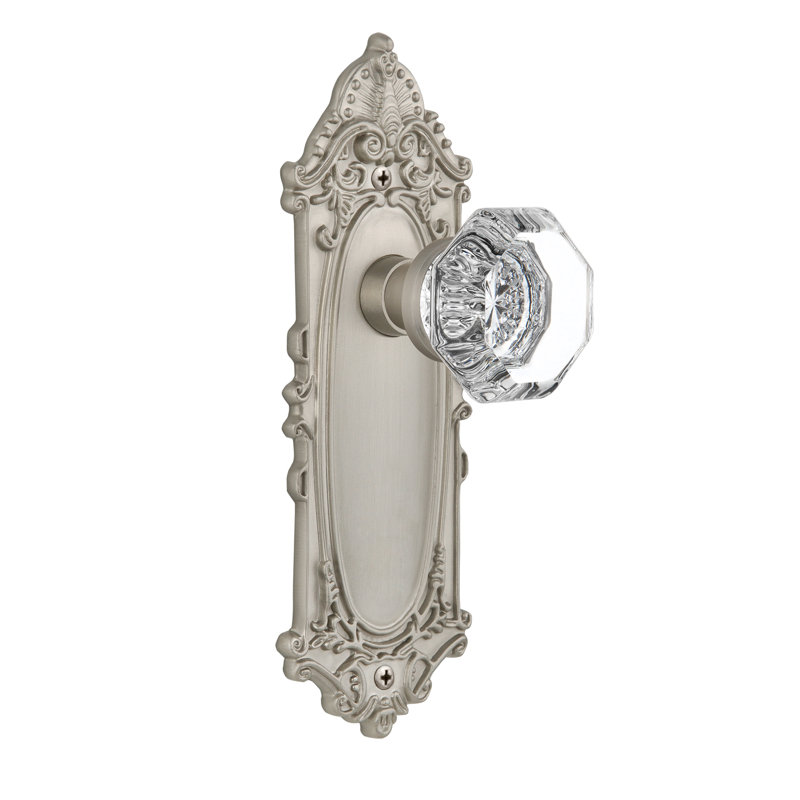 Plaque victorienne avec bouton de porte Waldorf, Nickel satiné, 2,375 po