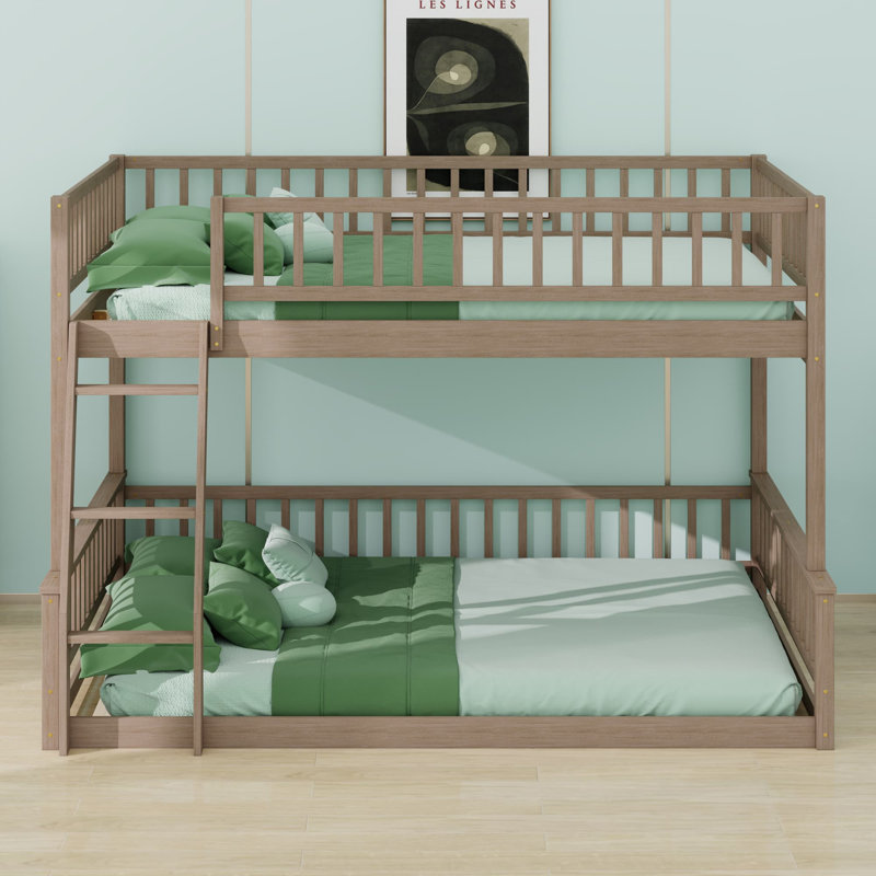 Bunk Bed With Ladder And Guardrails, Walnut
