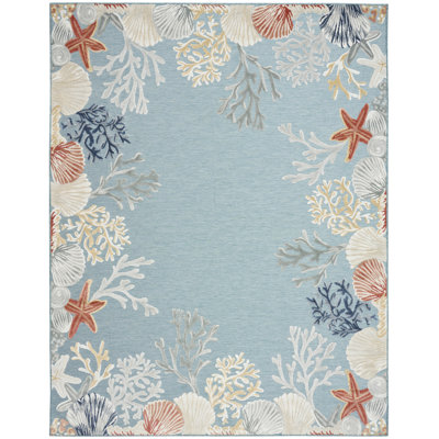  Suncoast 4' x 6' Teal Multicolor Coastal, Nautical & Beach Rug
