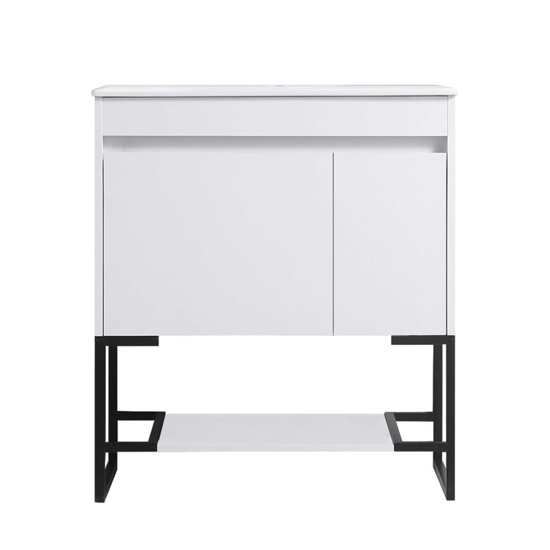 Meuble-lavabo de salle de bain avec lavabo, 1 porte à fermeture en douceur, tiroirs à fermeture en douceur et 1 tablette inférieure ouverte