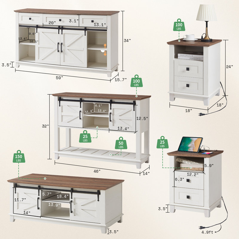Ensemble de 5 tables de bout de 18 po Chimira, Brun, Blanc