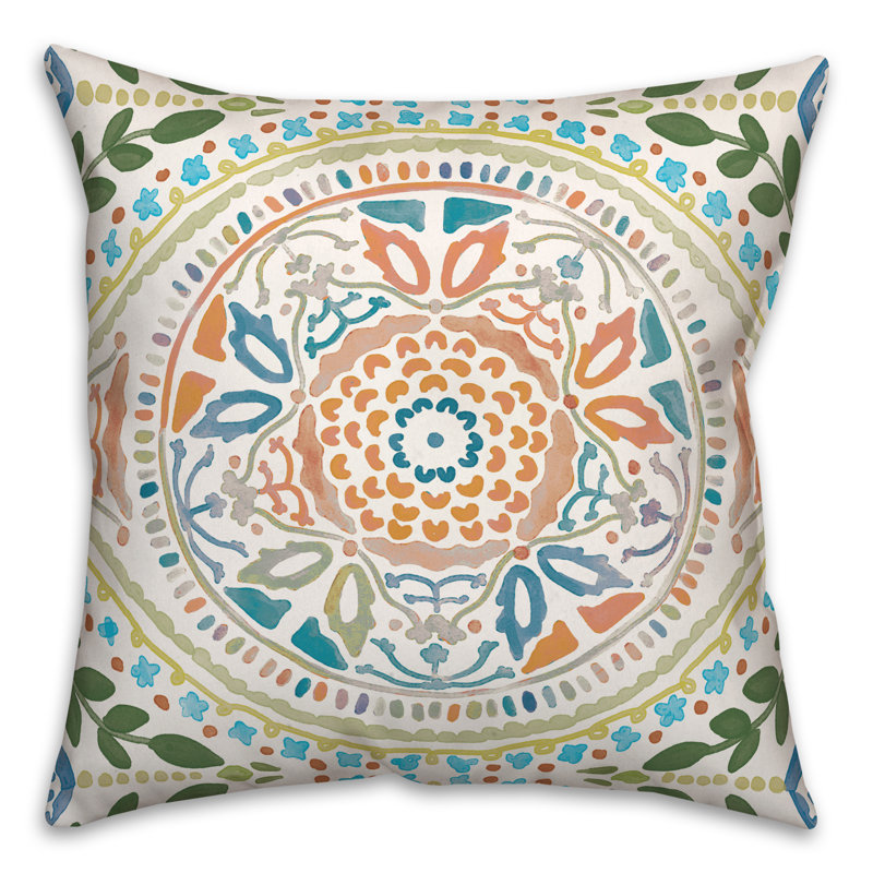 Outdoor Reversible Throw Pillow, Orange, Floral 1