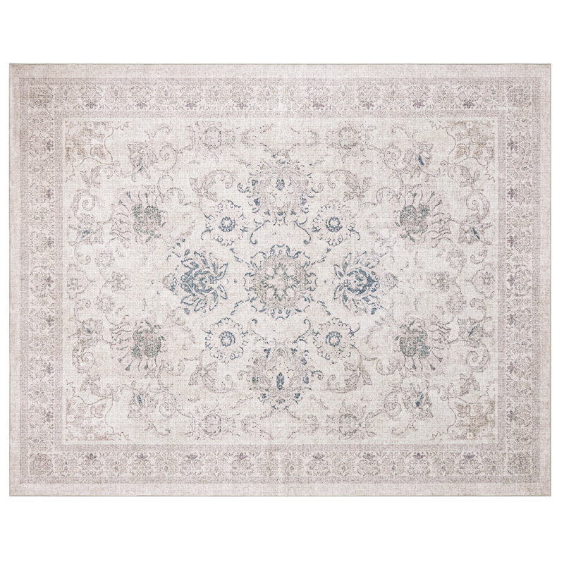 Area Rug, Power Loomed Washable Non-Slip, Vintage Pinkish-white, Area 8'x 10'