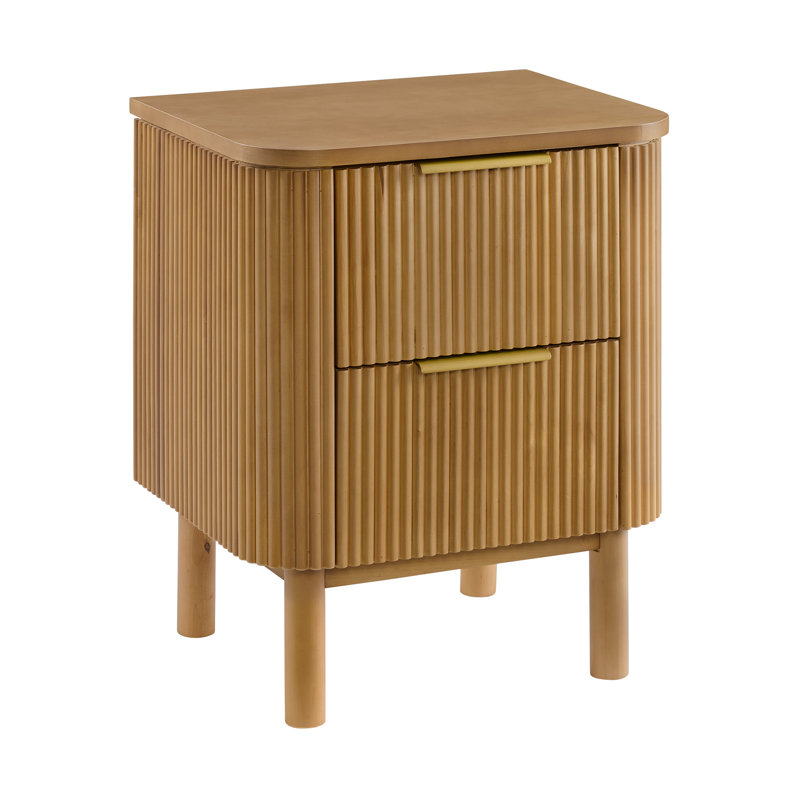 Table de chevet 2 tiroirs Nova Reeded,  Bouleau rosé