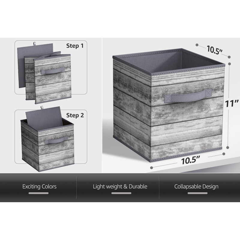 11" Foldable Fabric Storage Cube Bins with Handles, 1 Piece, Wood Gray, Gray