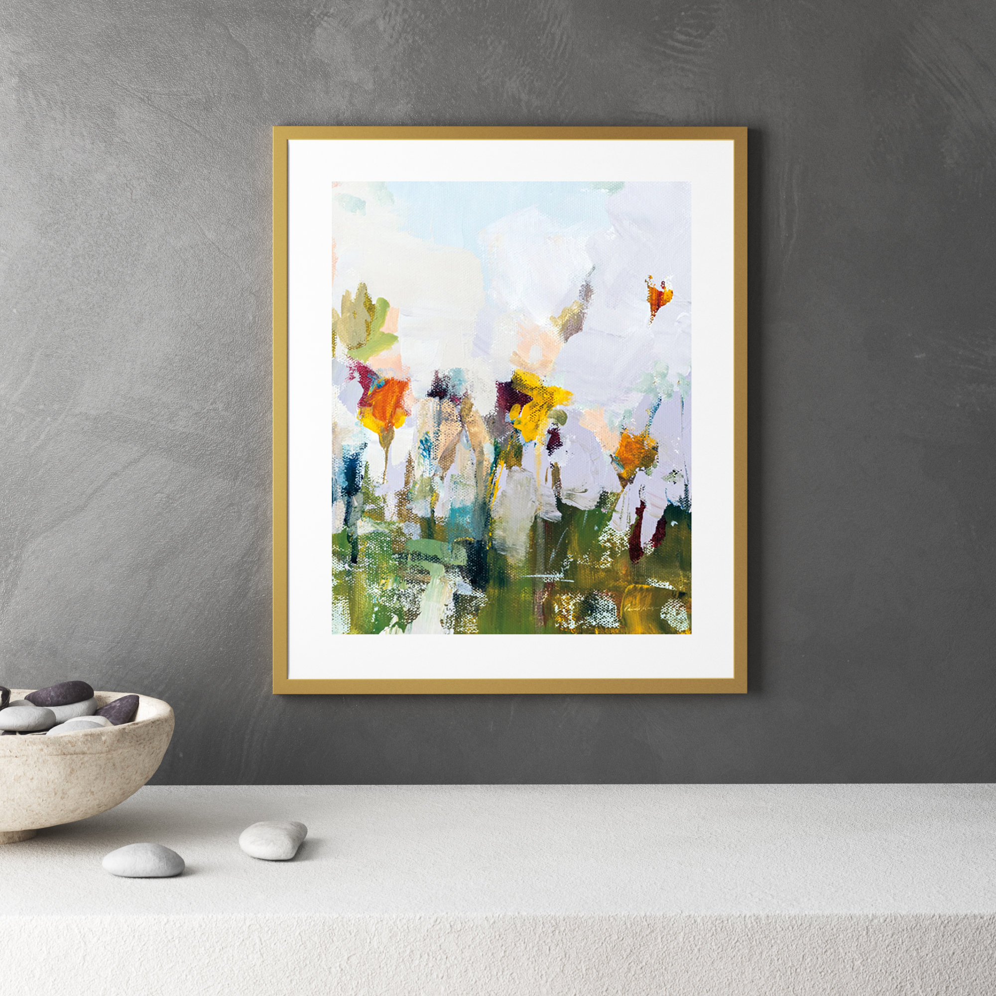 Spontaneous Summer Flowers by Pamela Munger, 33.25" H x 27.8" W x 0.88" D, Gold