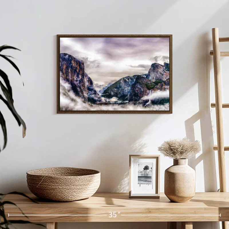 Canyons du parc national Yosemite, 19 po x 13 po, Cadre flottant noyer