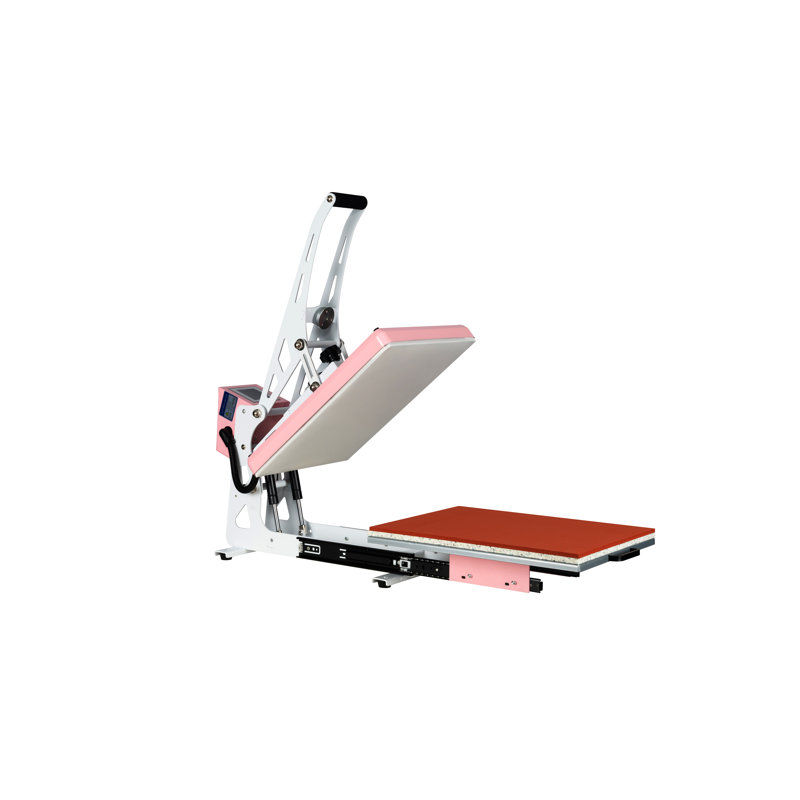 Stylish Pink & White 18 Semi-Auto Heat Press Machine with Auto Open & Slide-Out Base