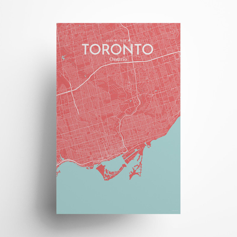 Toronto City Map In Maritime - No Frame Print, 17cm H x 11cm W x 0.05cm D