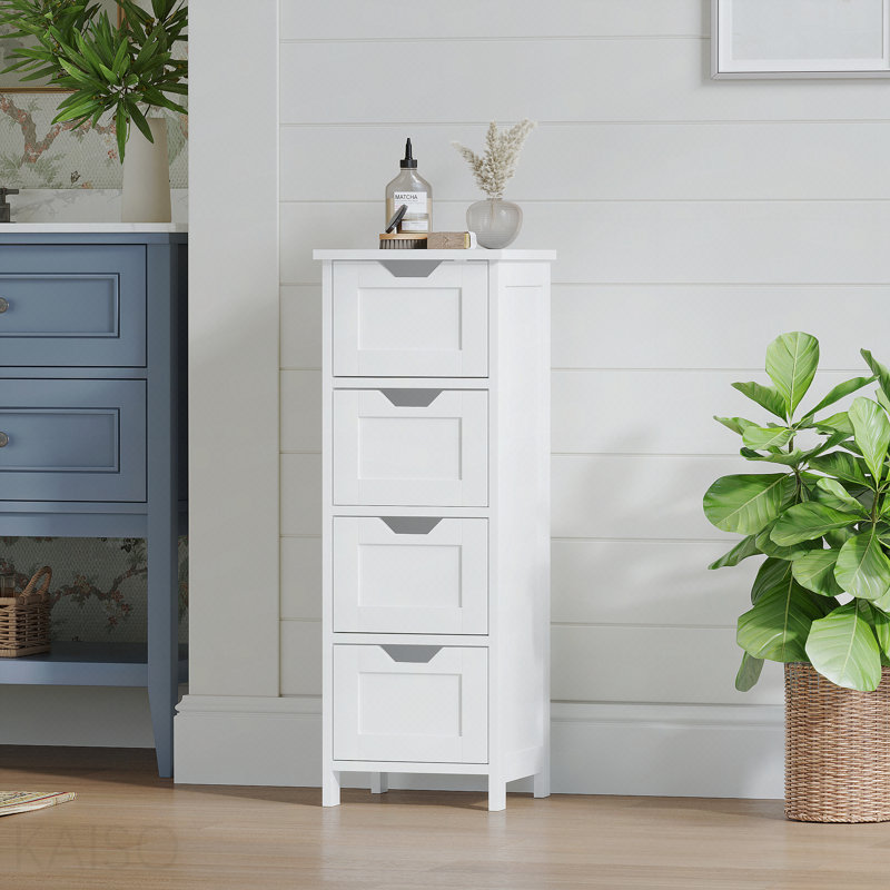 Armoire de rangement mince et mince à 4 tiroirs, armoire de plancher en panneau de fibres à densité moyenne avec dispositif de fixation murale anti-basculement