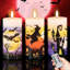 3 Pack Halloween Flameless LED Candles - 6-Hour Timer, Battery-Operated Wax with Witch/Bats/Castle Decals, Flickering for Decor-1390206339